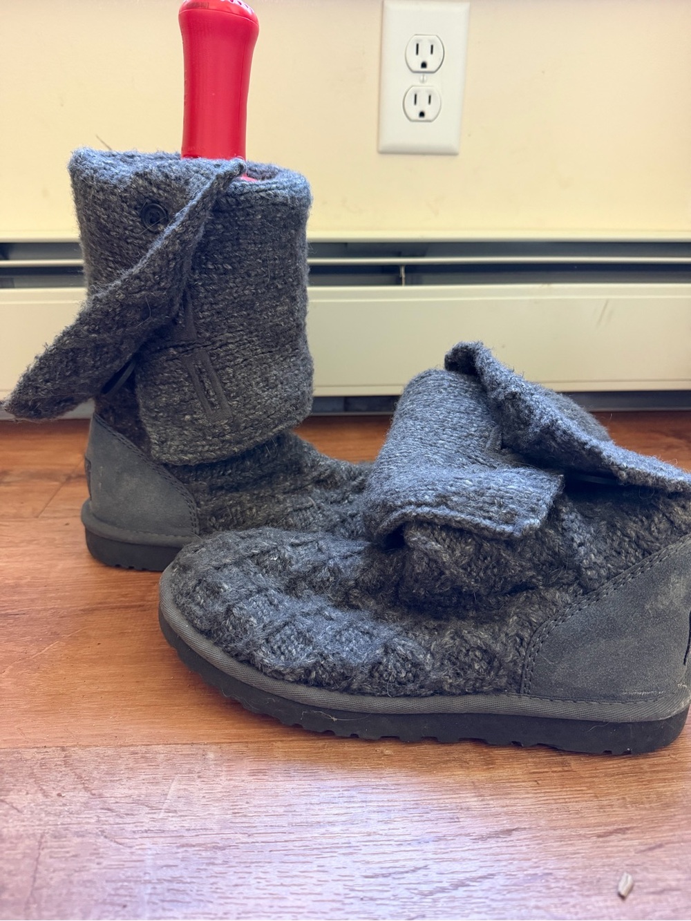 UGG Charcoal Fold-Over Cable Knit Slipper Boots